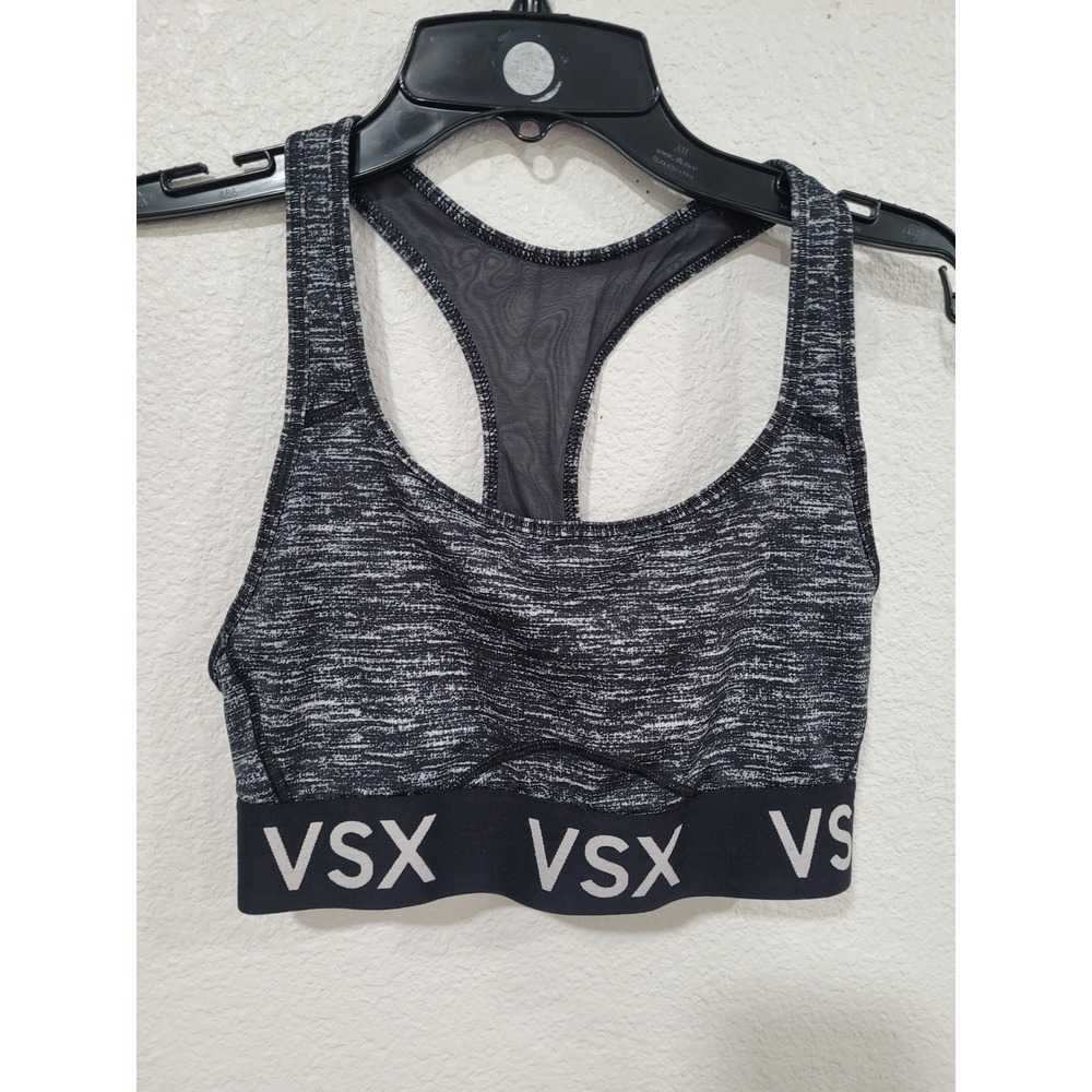Victoria Sport VSX Racerback Sports Bra Black White Heathered Mesh Back S #21